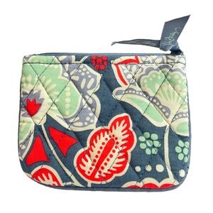 Vera Bradley Nomadic Floral Zipper Coin Purse Gray Coral Mint Green Fabric